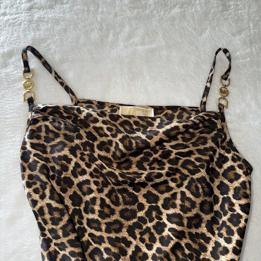 Michael Kors Leopard Sleeveless Cowl Neck Maxi Dress M MK Hardware Animal Print